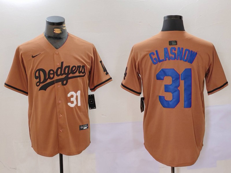 Men Los Angeles Dodgers 31 Glasnow army green joint name 2024 Nike MLB Jersey style 4